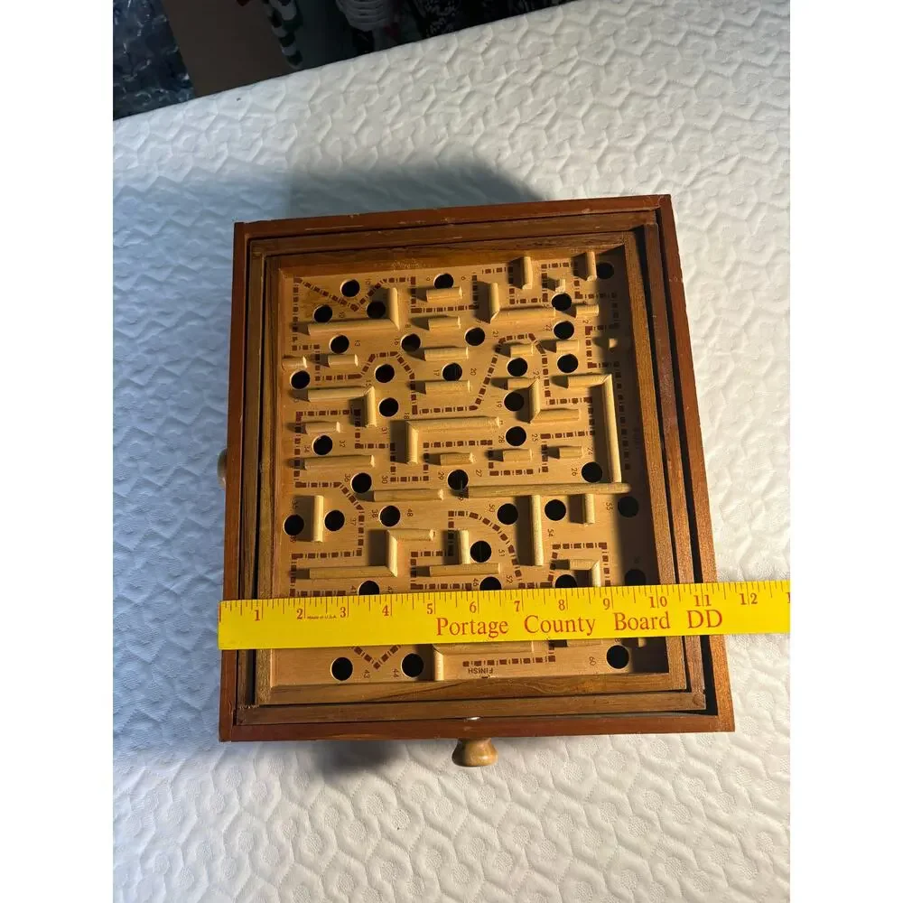 Vintage Wooden Labyrinth Tilt Maze Game 60 Hole Marble Skill Puzzle Wood